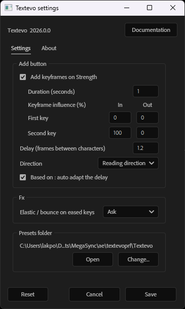 Settings window